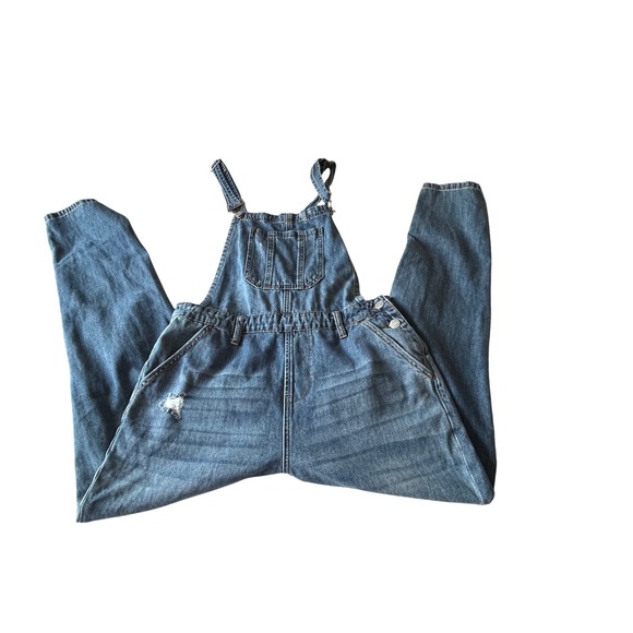 Risen Jeans Distressed Denim‎ Overalls Women's Size Medium Blue Relaxed Fit - Picture 4 of 7